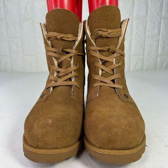 Bearpaw Women’s Krista Hickory Suede Lace Up Boots US 9 Brown Wedge Lined Boots - Picture 2 of 15